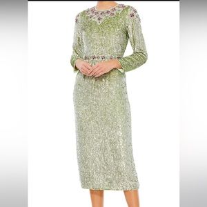 Mac Duggal floral beaded sequins tea-length dress/gown